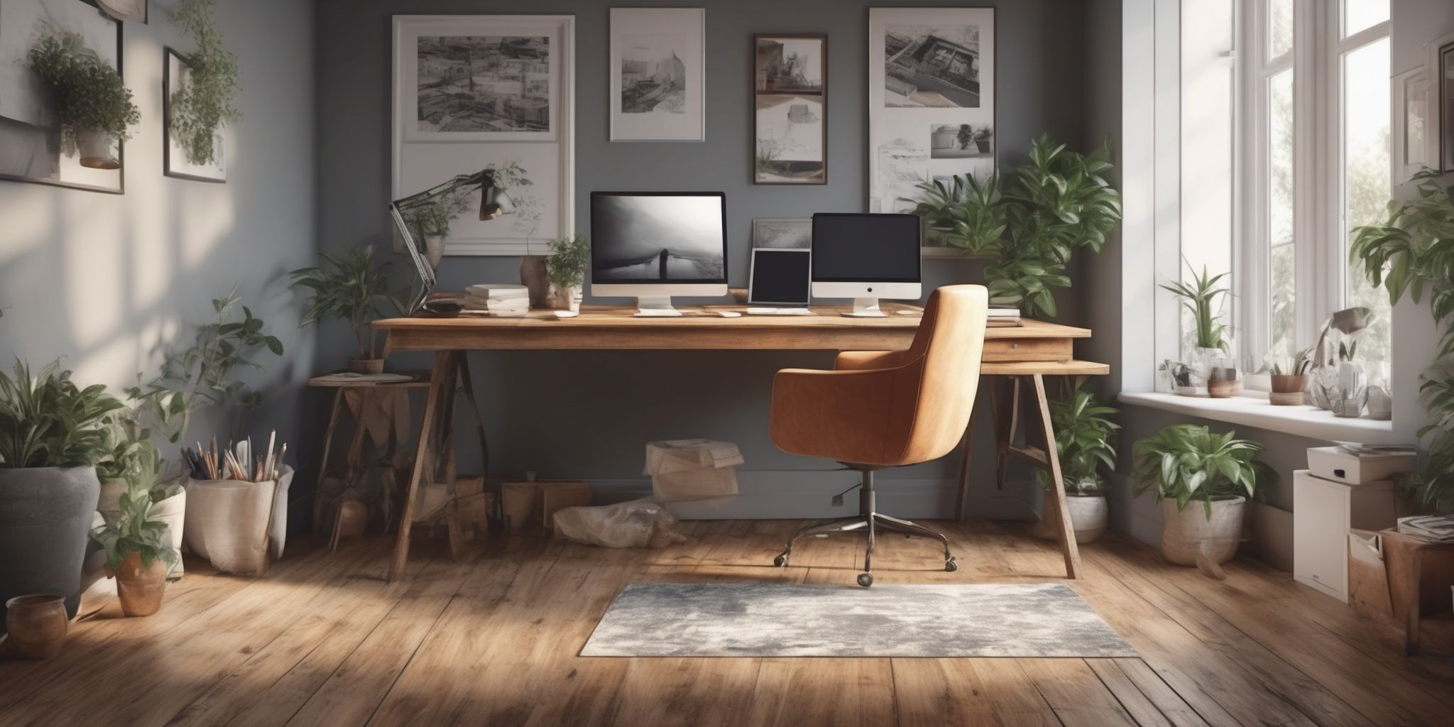 Home office  in realistic, photographic style
