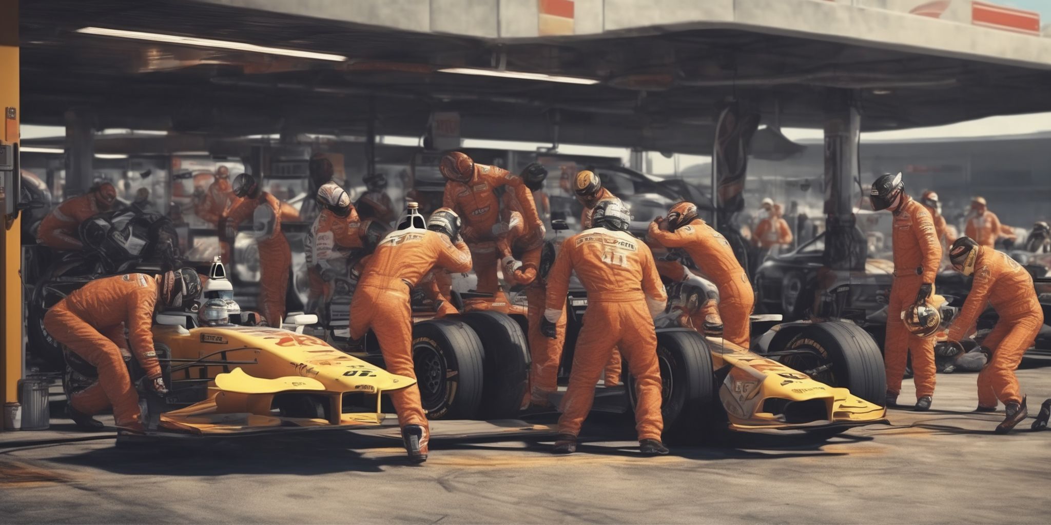 Pit stop  in realistic, photographic style