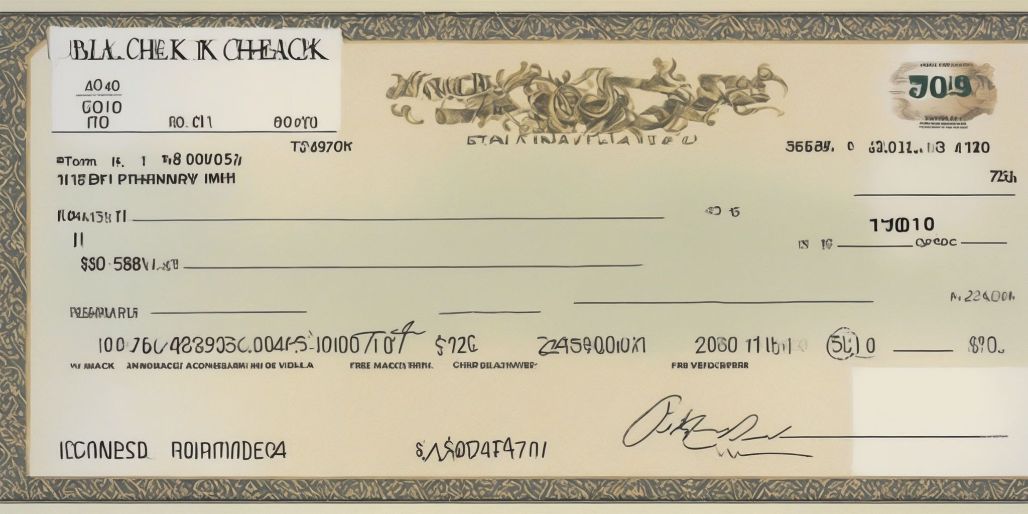Blank check  in realistic, photographic style
