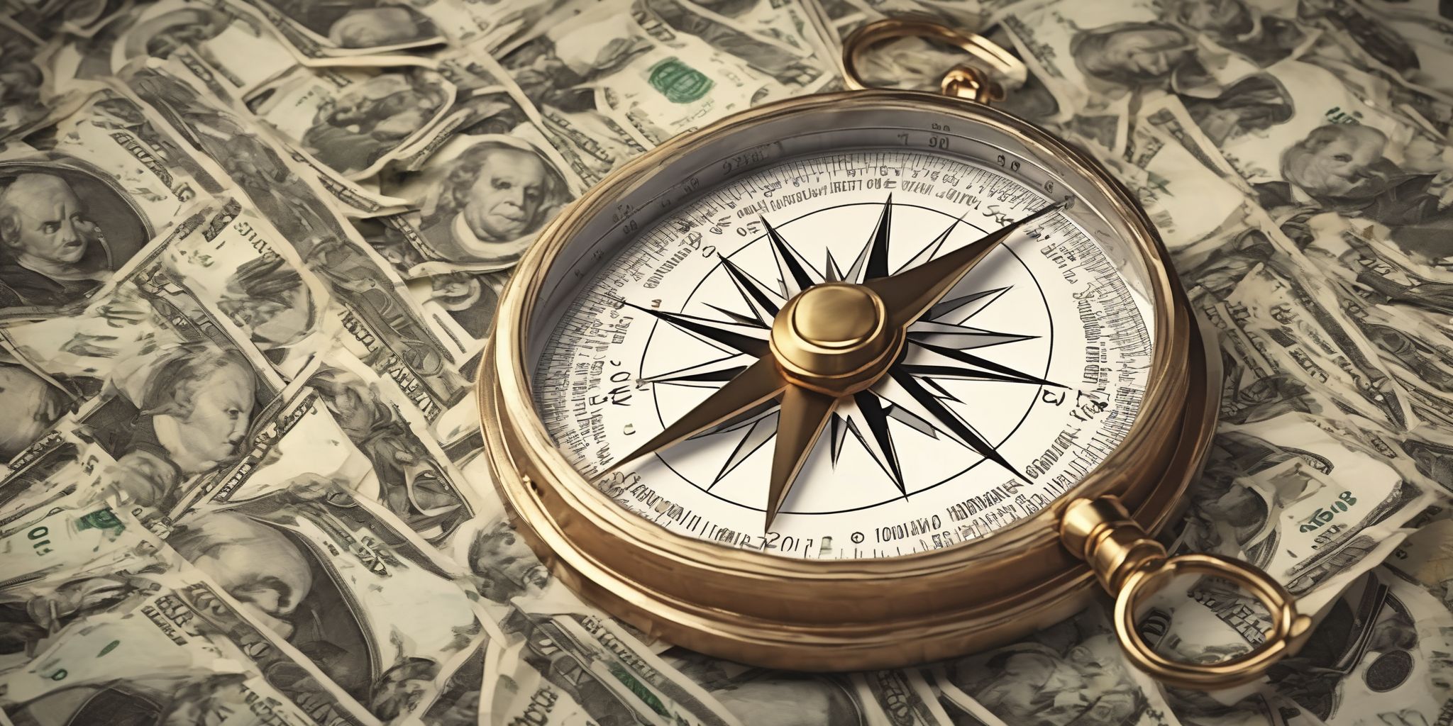 Money compass  in realistic, photographic style