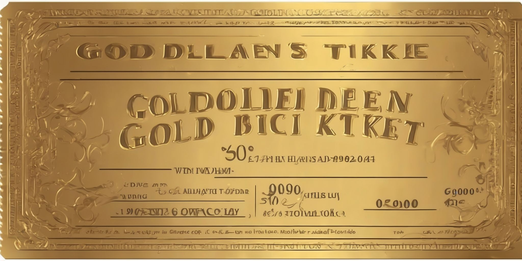 Golden ticket  in realistic, photographic style